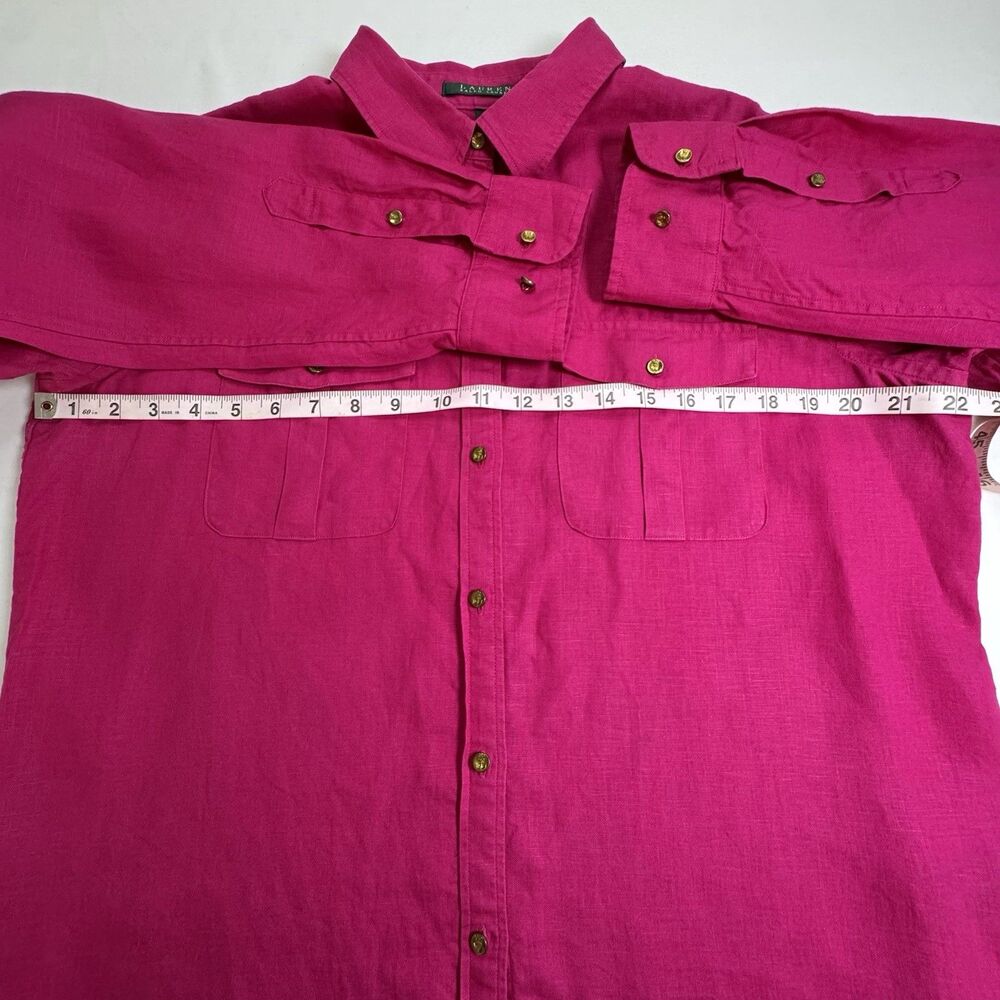 Lauren Ralph Lauren 100% Linen Pink Shirt Women's Large Gold Buttons Casual - Picture 6 of 9